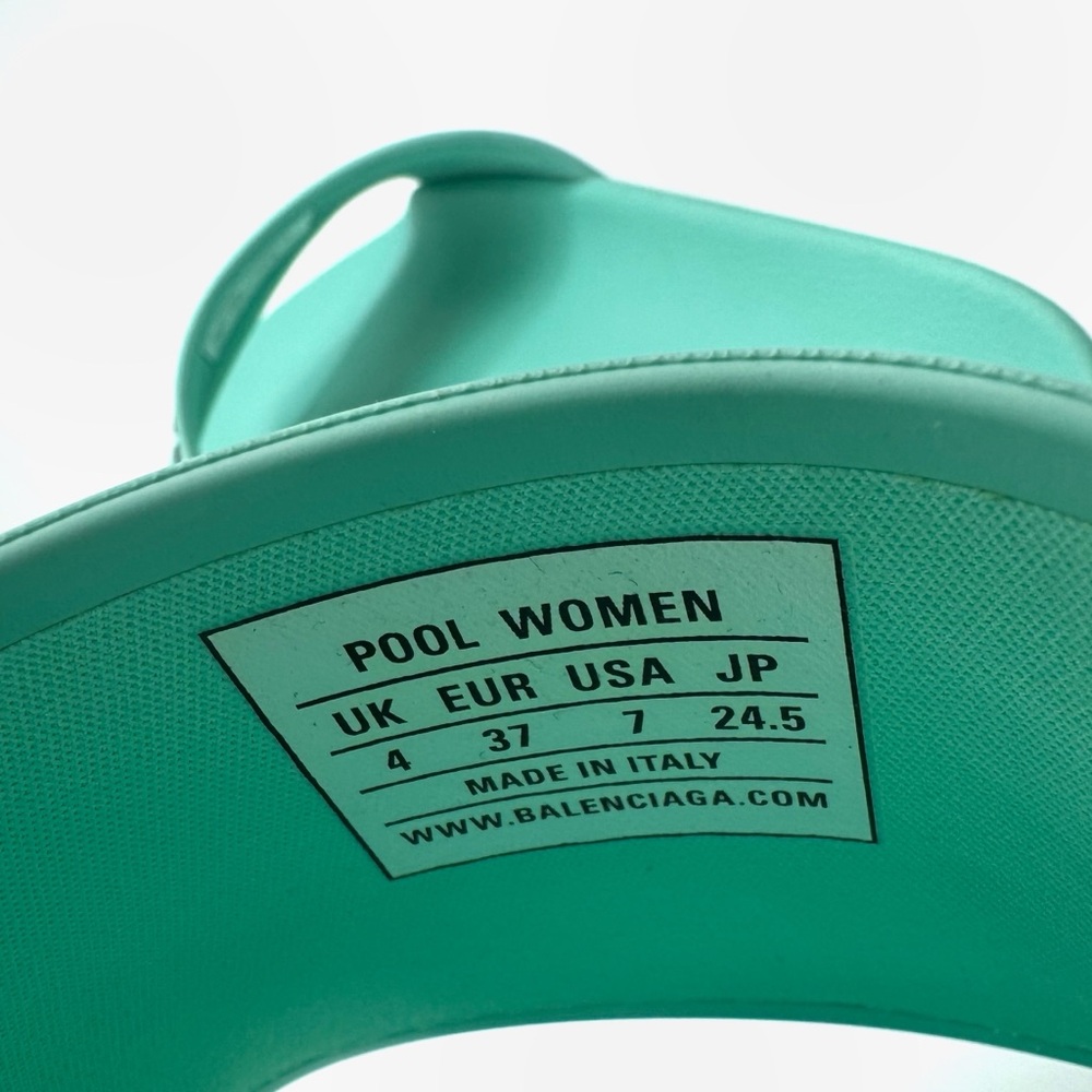 NEW Balenciaga Blue Green Mint Rubber Opened Toe Pool Slides Sandals Flats Shoes - Picture 5 of 12